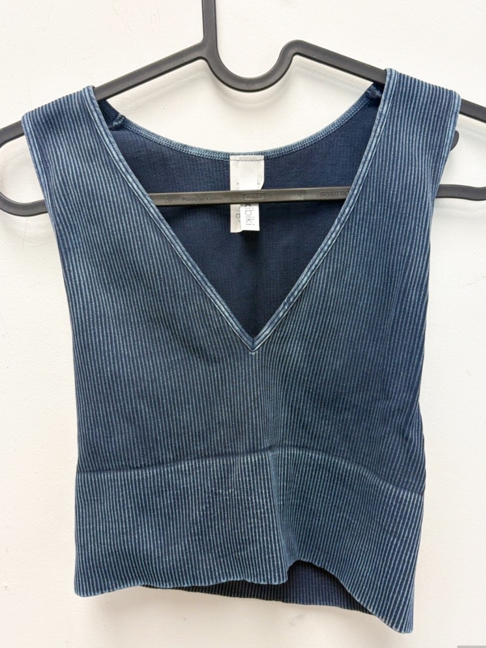 NIKIBIKI Navy Ribbed V-Neck Cropped Tank